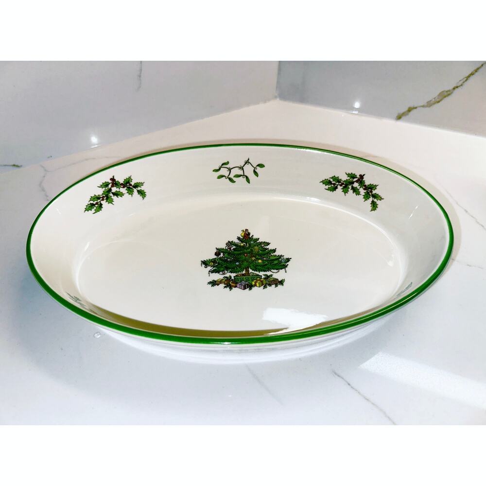 Spode Christmas Tree 11" Oval Serving Bowl Oven to Table Made in England